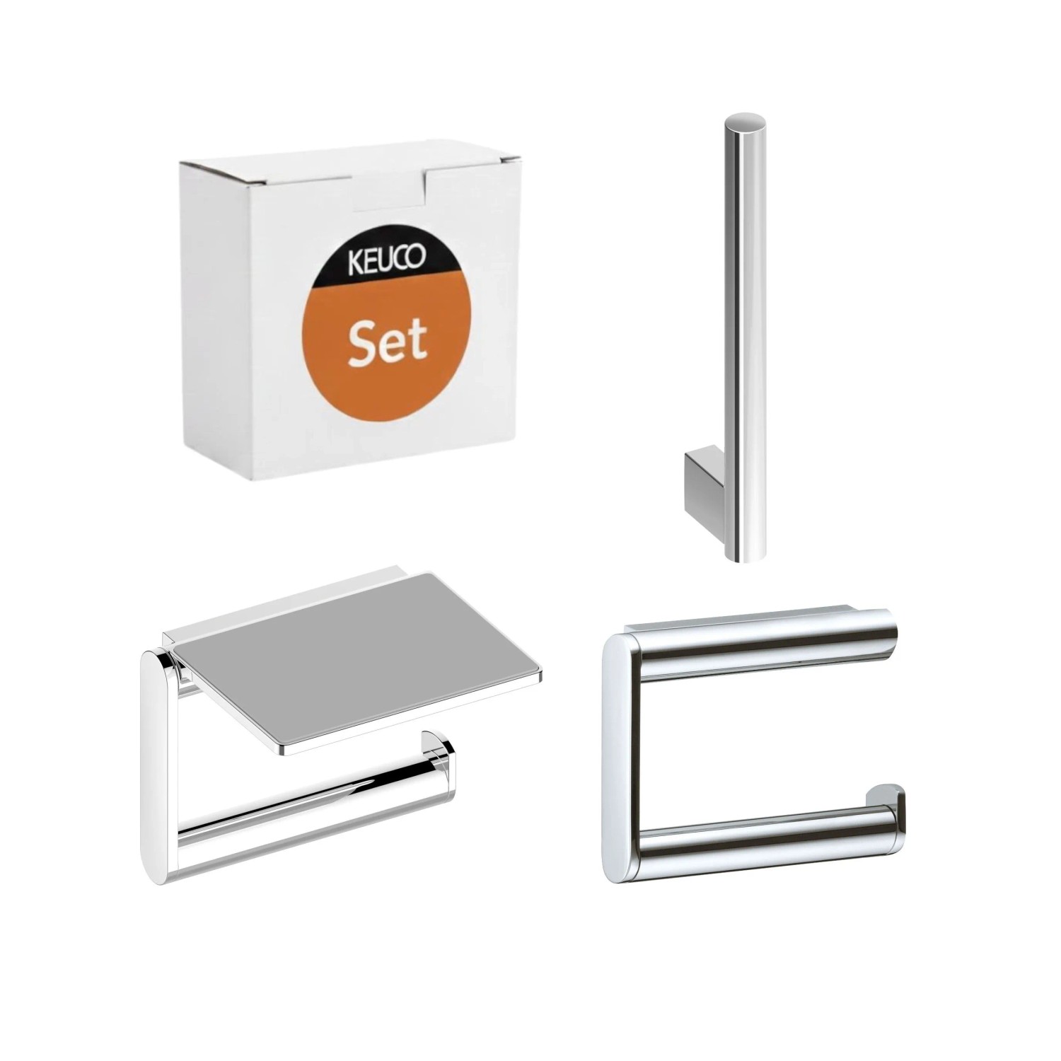 Keuco Bad-Set Plan WC-Papierhalter & Ablage & Ersatzrolle Verchromt