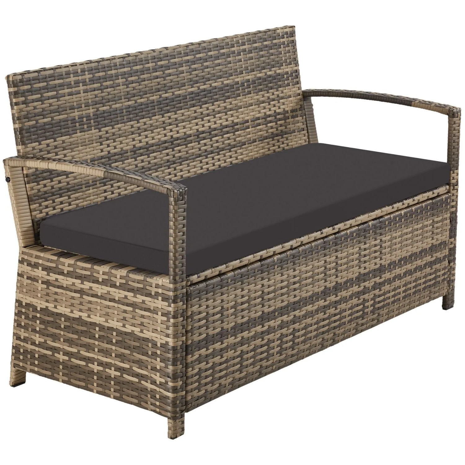 Tectake Rattan Gartenbank Vecchia 2 Sitzer Wetterfest Großzügiger Stauraum 56 x 128 x 77 5 cm Natur