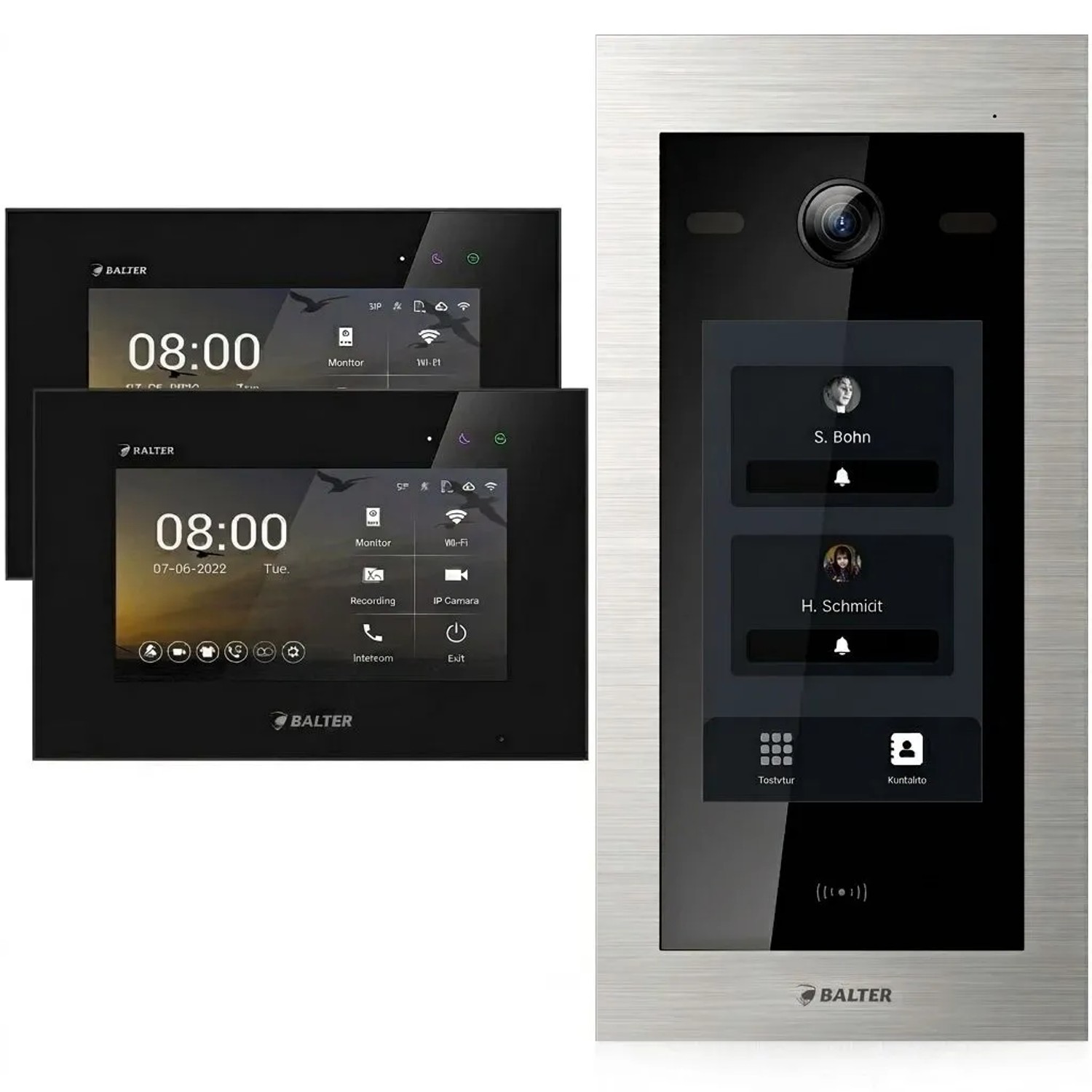 Balter EVO HD Touch Video Türsprechanlage Touchscreen RFID Zweifamilienhaus 2x 7 Zoll Monitor Silber Schwarz