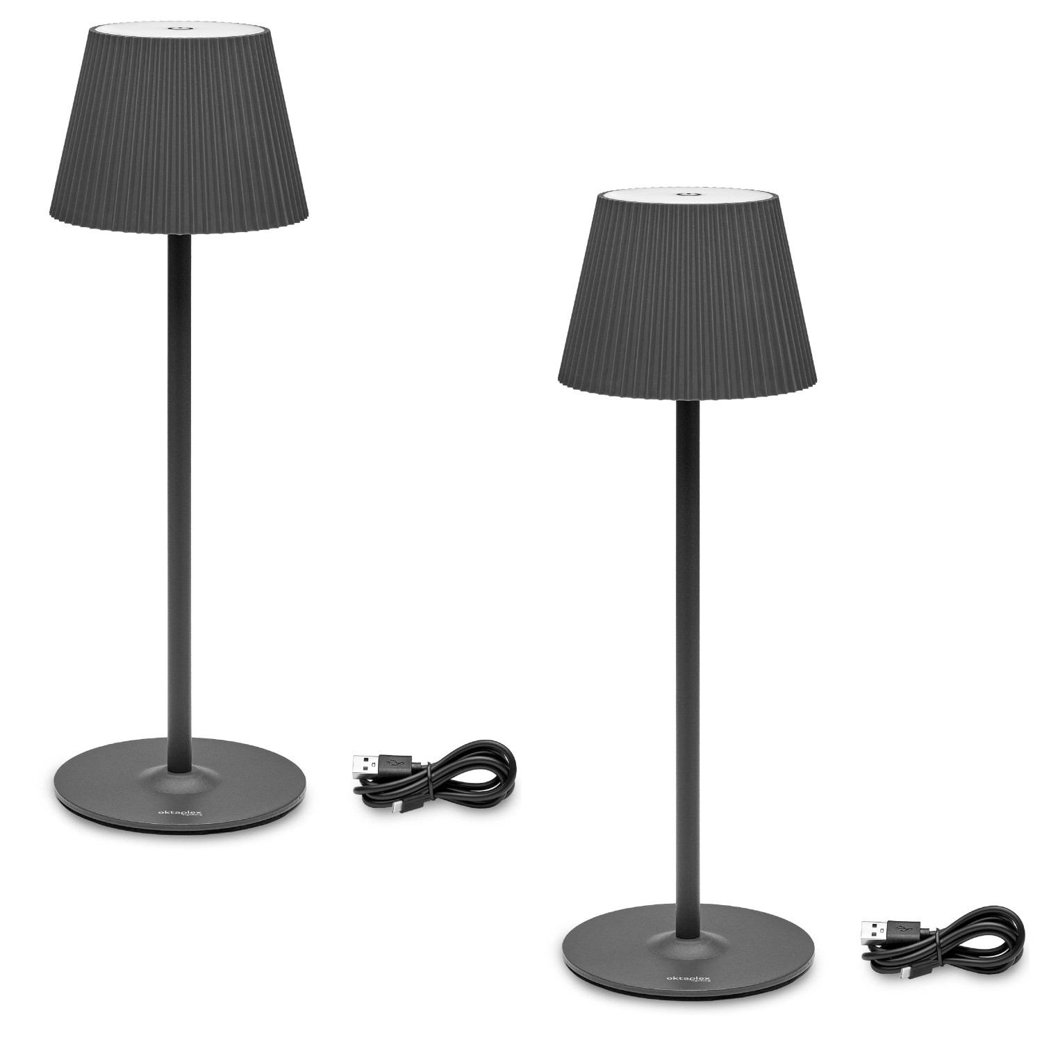 Oktaplex Vero 2er Set Akku Tischlampe Dimmbar IP54 200lm Warmweiß Tischleuchte Anthrazit