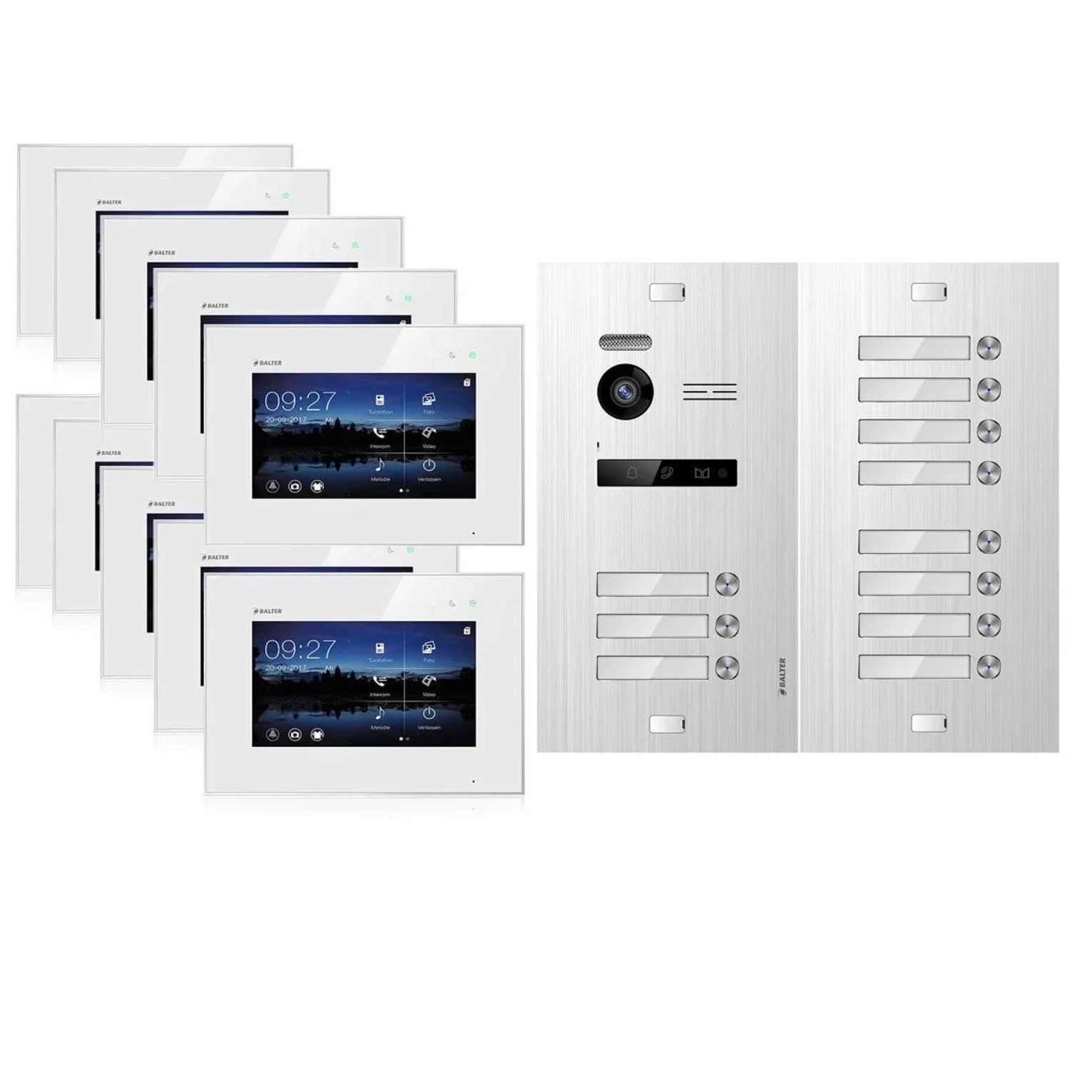 Balter EVO Video-Türsprechanlage für 11 Familienhaus 11x 7 Zoll Monitor Silber-Weiß