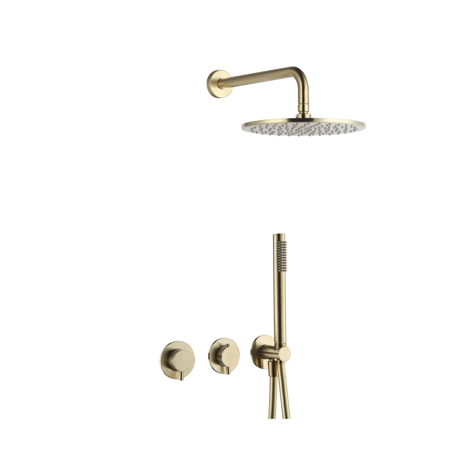 BÄDER BOUTIQUE Duschsystem Unterputz Rain mit Thermostat und Umsteller Handbrause Brauseschlauch Brausearm Rain Kopfbrause Gold Gebürstet