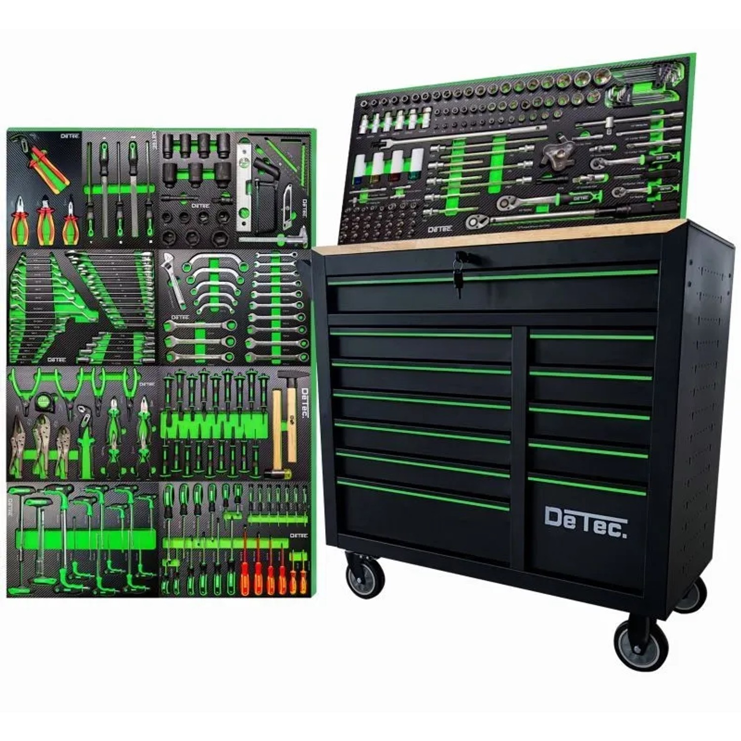 DeTec. Heavy Duty XXL Werkstattwagen Master Edition Mit 261 Teiligem Werkzeug Set 12 Schubladen 11 Bestückt Mit Soft Close Funktion