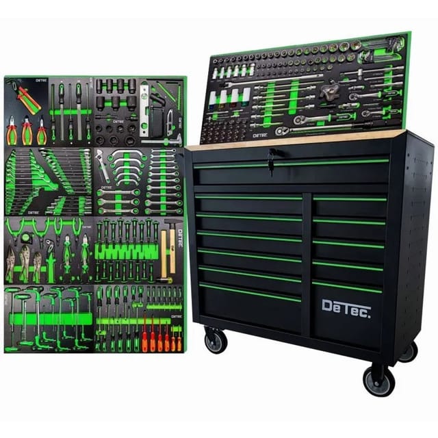 DeTec. Heavy Duty XXL Werkstattwagen Master Edition Mit 261 Teiligem Werkzeug Set 12 Schubladen 11 Bestückt Mit Soft Close Funktion