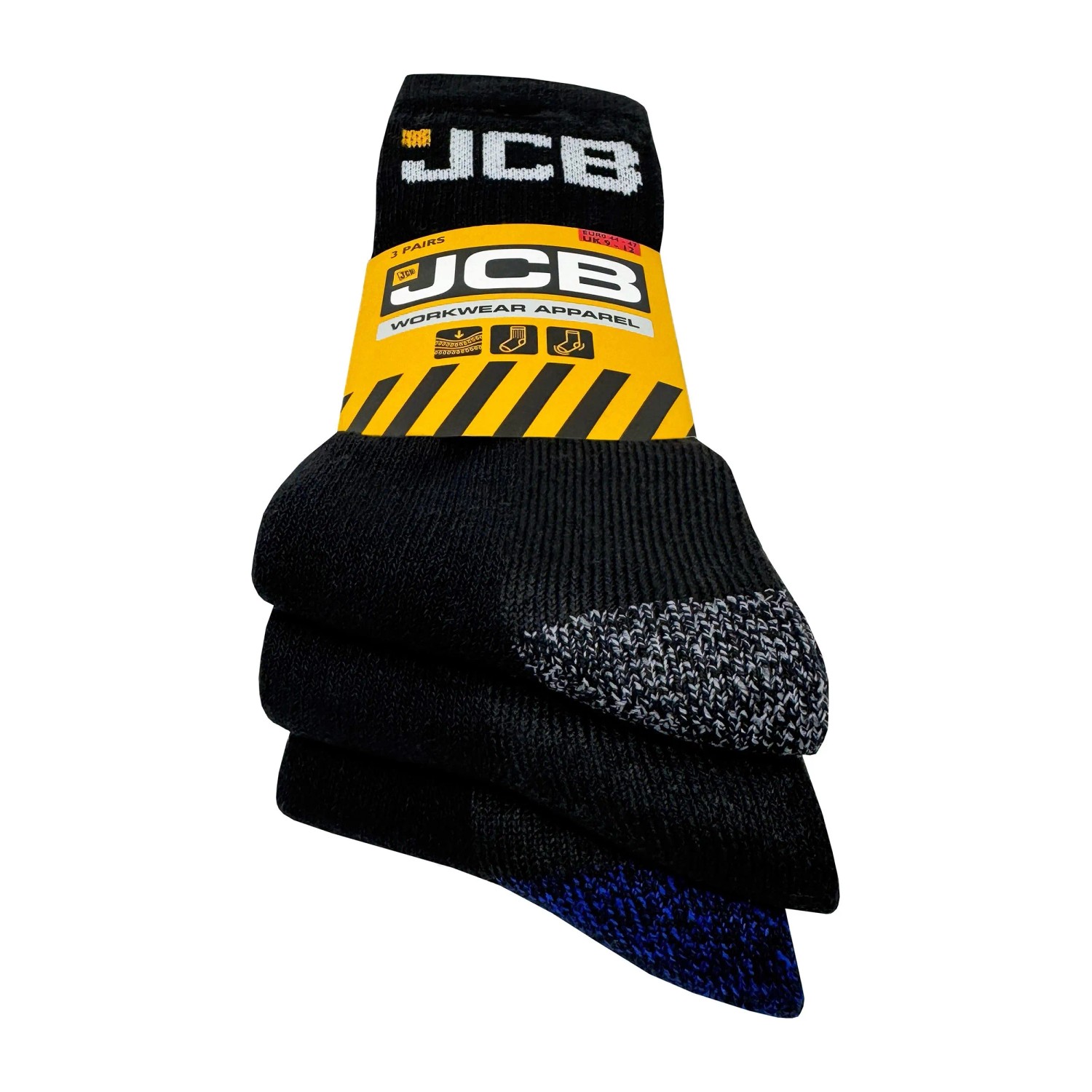 JCB Arbeitssocken Größe 44-47 Schwarz 3er Pack