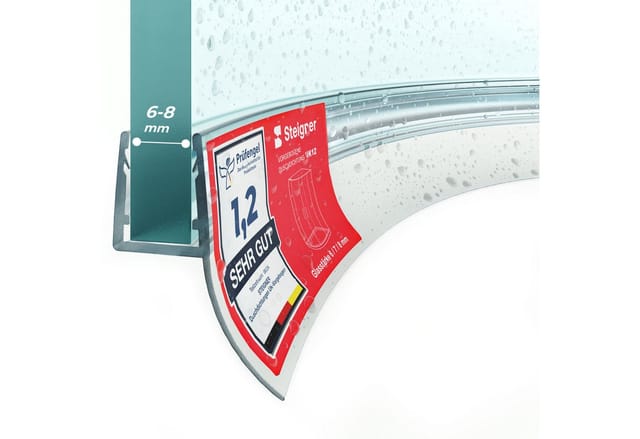 Duschdichtung, 30cm, Glasstärke 6/7/ 8 mm, Vorgebogene pvc Ersatzdichtung für Runddusche, UK12 - Steigner