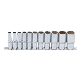 Steckschlüssel-Einsatz-Satz Zwölfkant, tief Antrieb Innenvierkant 10 mm (3/8") Zollgrößen 11-tlg.