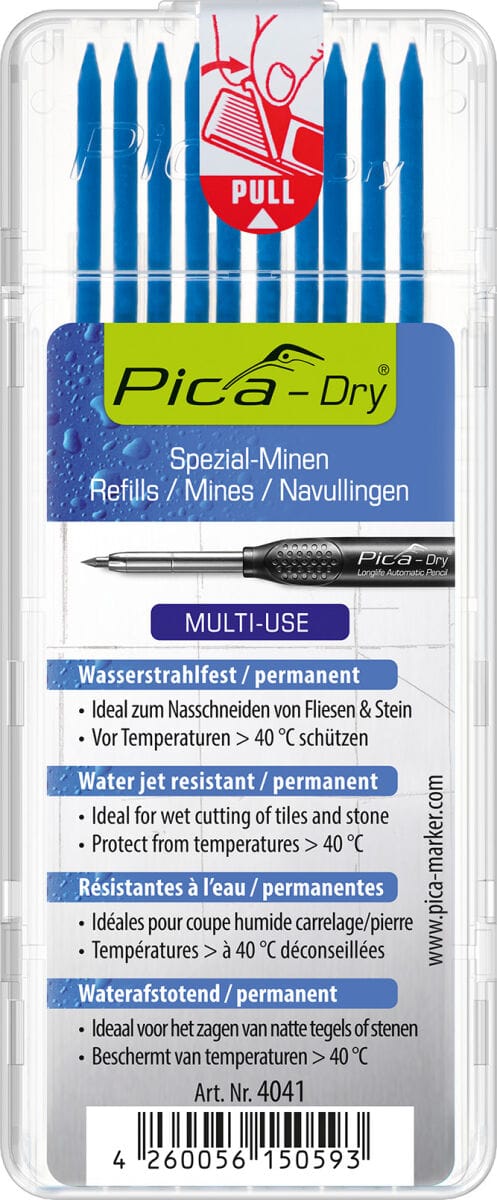 Dry 10 x Spezialminen wasserstrahlfest Blau - Pica