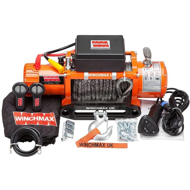 6.123 kg originale orangefarbene 12-V-Elektrowinde. 28 m x 11 mm Dyneema-Seil. Drahtlose Fernbedienungen.