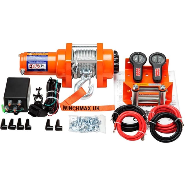 1.361 kg originale orangefarbene 12-V-Elektrowinde. 15 m x 5 mm Stahlseil, 1/4 Haken, kabellose Fernbedienung.