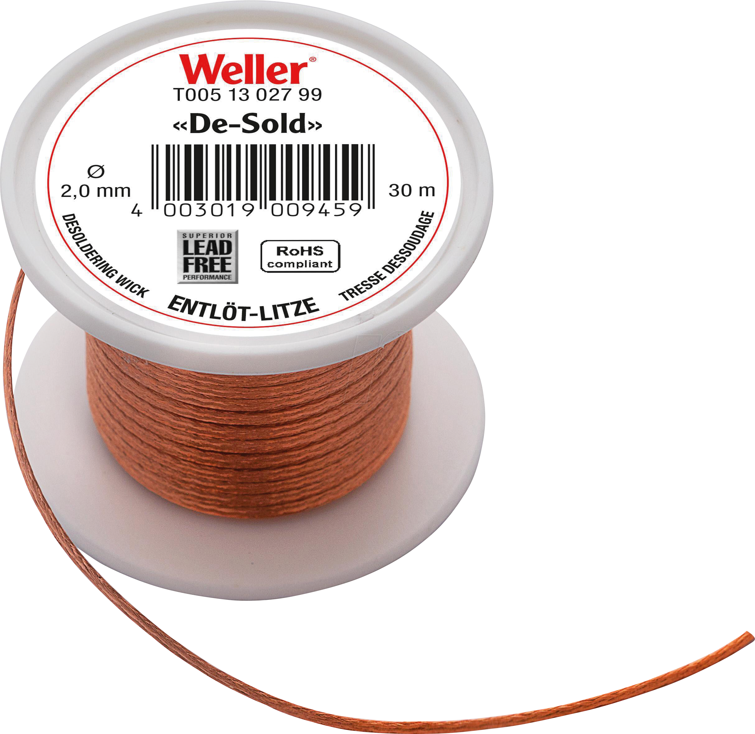 WE T0051302799 - Entlötlitze, Kupfer, 30 m x 2,0 mm