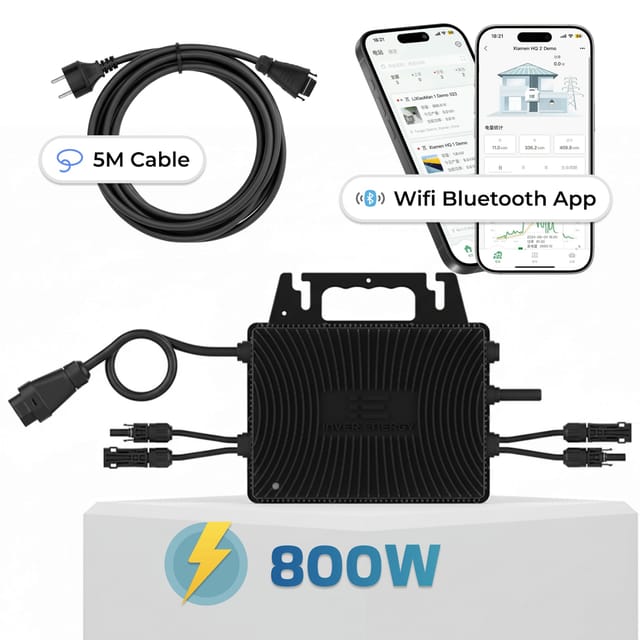 Inver Energy Mikro-Wechselrichter 800 W IS-080S für Balkonkraftwerk, IP67 wetterfest, Plug-&-Play Installation, 2 MPPT, Bluetooth & WIFI, inkl. 5 m Anschlusskabel, Micro Inverter