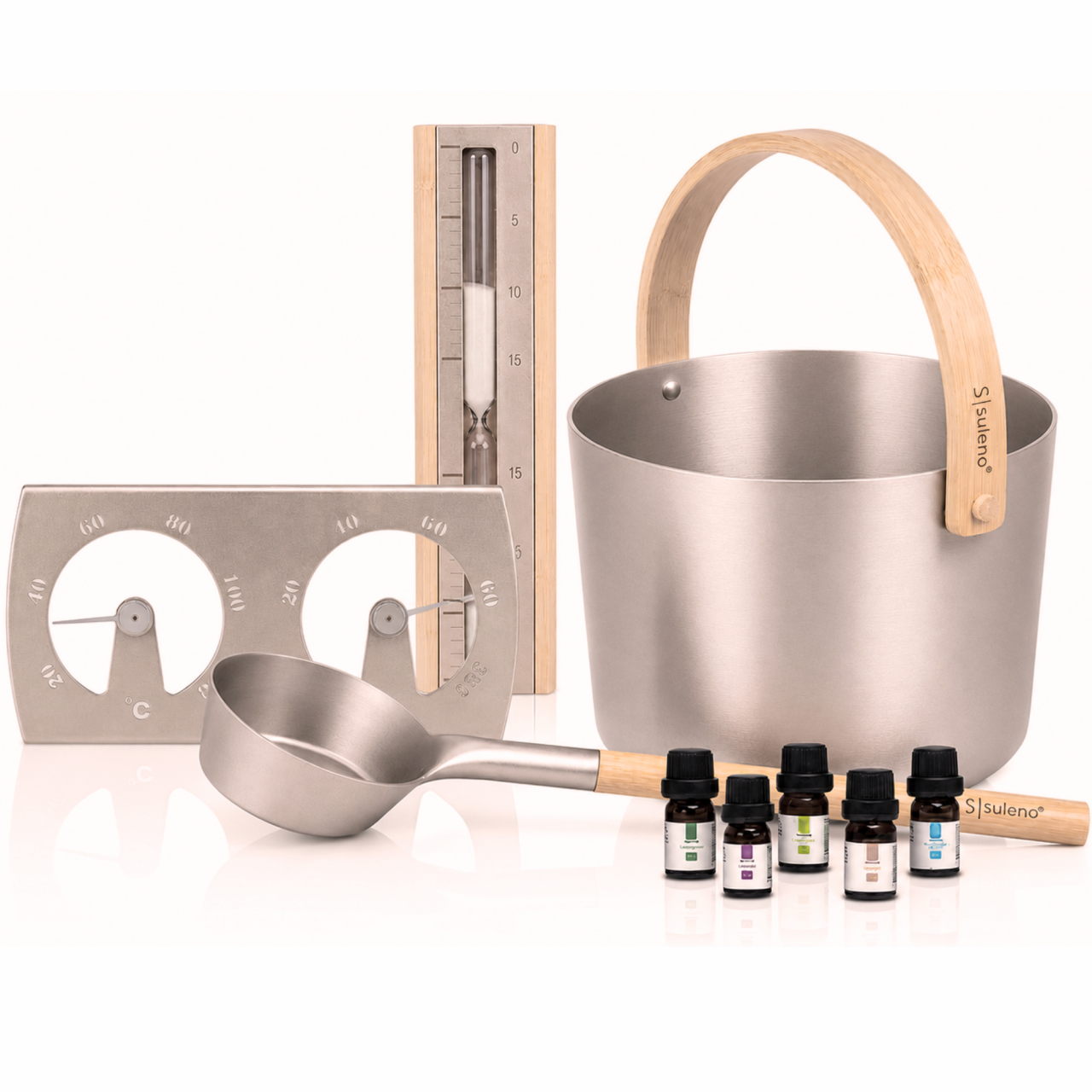 Sauna Set KJELL 9teilig Saunazubehör Aluminium eloxiert Beige eloxiert