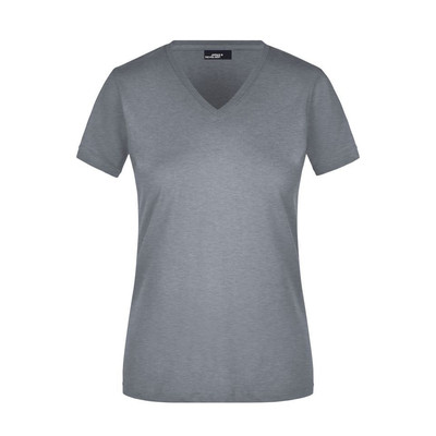 Damen V-T-Shirt JN972, grau heather, Größe XL