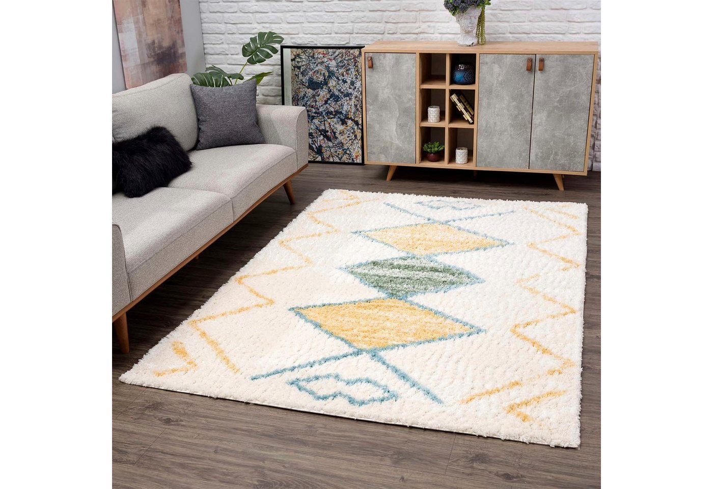 Carpet City Hochflor-Teppich Pulpy 557, rechteckig, Höhe: 30 mm, besonders weich, Ethno Look, ideal für Wohnzimmer & Schlafzimmer Bild 2