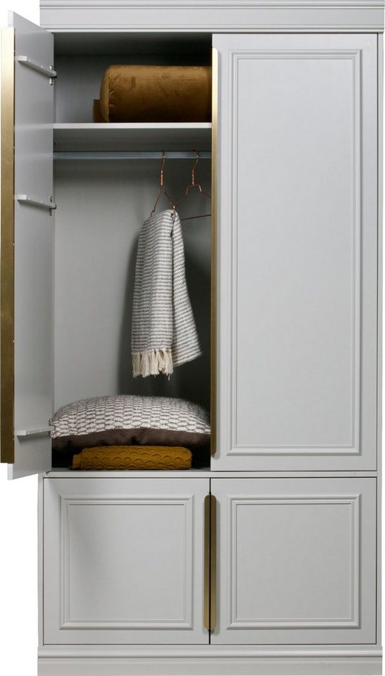 WOOOD Garderobenschrank Organize FSC®-Kiefernholz mit Zierleisten-Türen und Metallgriffen H 215 x B 110 x T 62 cm, Wandbefestigung empfohlen, pfleigleicht Bild 2
