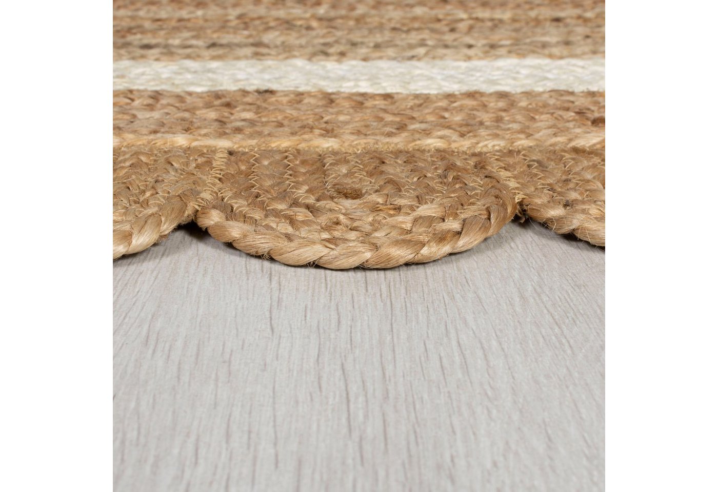 FLAIR RUGS Teppich Grace aus Jute mit Muschelrandsaum, rechteckig, Höhe: 7 mm, aus 100% Jute, fußbodenheizungsgeeignet, mit Bordüre