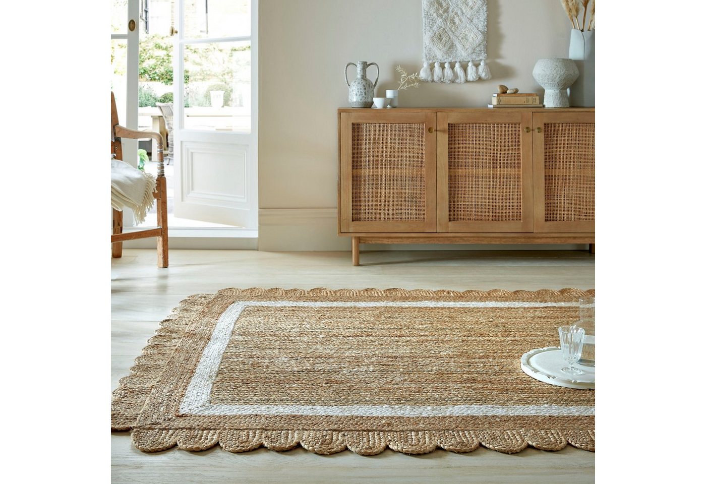 FLAIR RUGS Teppich Grace aus Jute mit Muschelrandsaum, rechteckig, Höhe: 7 mm, aus 100% Jute, fußbodenheizungsgeeignet, mit Bordüre Bild 4