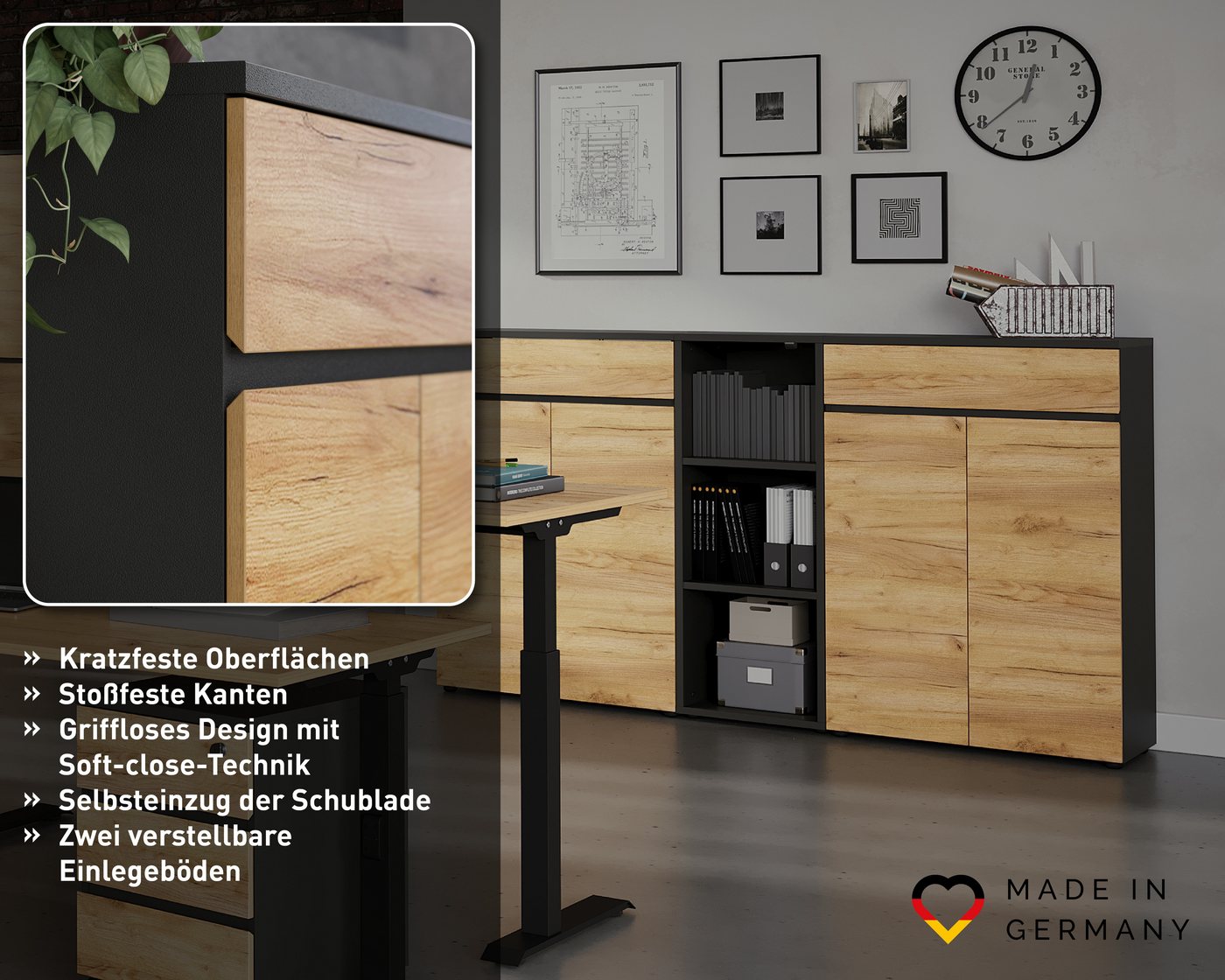 GERMANIA Aktenschrank Lissabon (1-St) mit Selbsteinzug der Schubladen und grifflosem Design