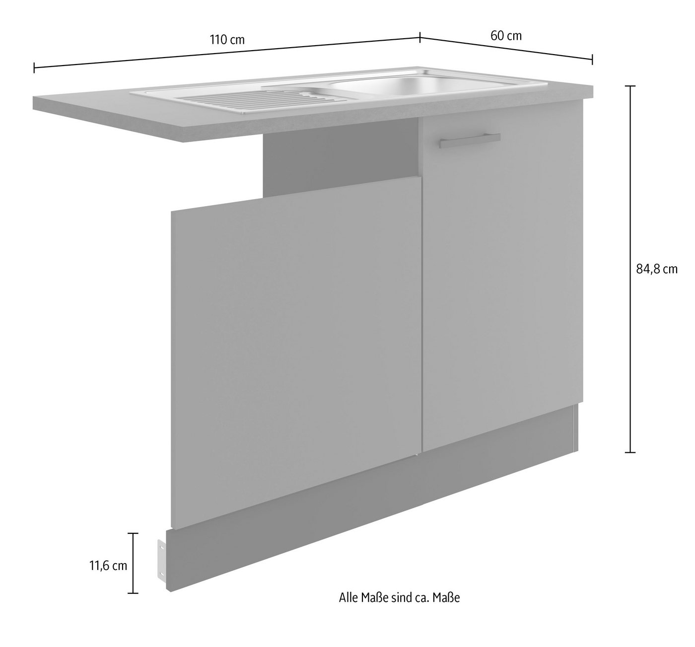 OPTIFIT Spülenschrank Palma Breite 110 cm, geeignet für teilintegrierte Geschirrspüler