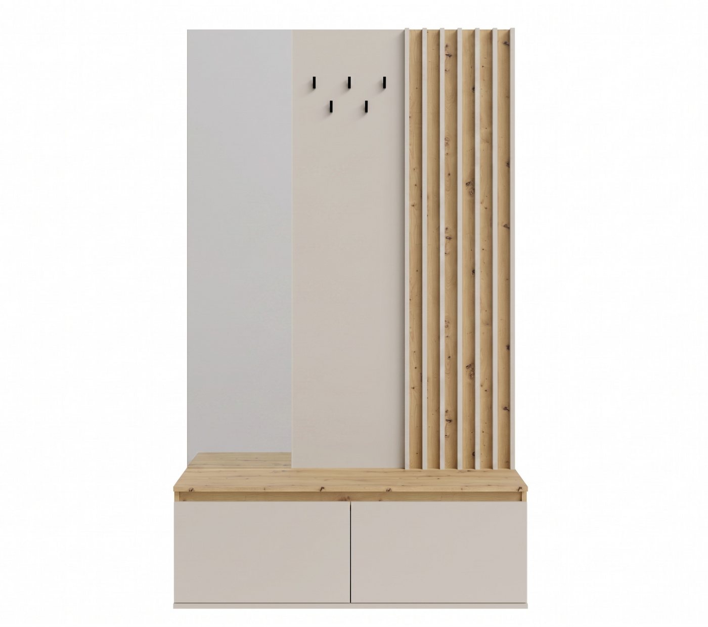 Home affaire Garderobenpaneel LANDUVA Garderobe mit Schuhschrank, Spiegel und Haken, Breite 120 cm, Garderoben-Set, Kompaktgarderobe, mit Sitzbank, Lamellen Design Bild 2