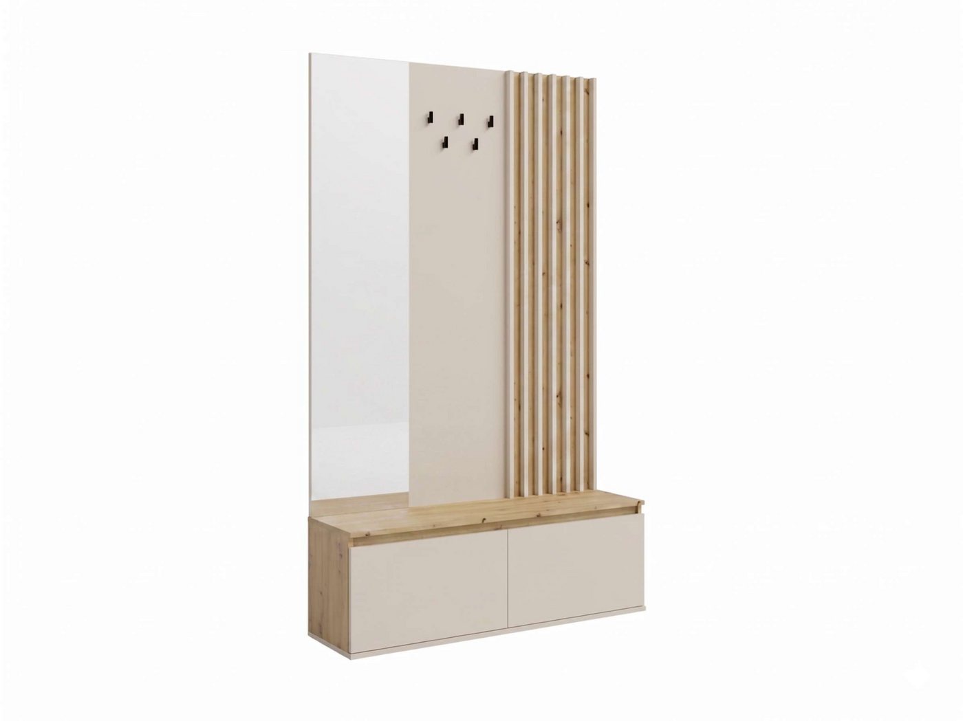 Home affaire Garderobenpaneel LANDUVA Garderobe mit Schuhschrank, Spiegel und Haken, Breite 120 cm, Garderoben-Set, Kompaktgarderobe, mit Sitzbank, Lamellen Design Bild 5