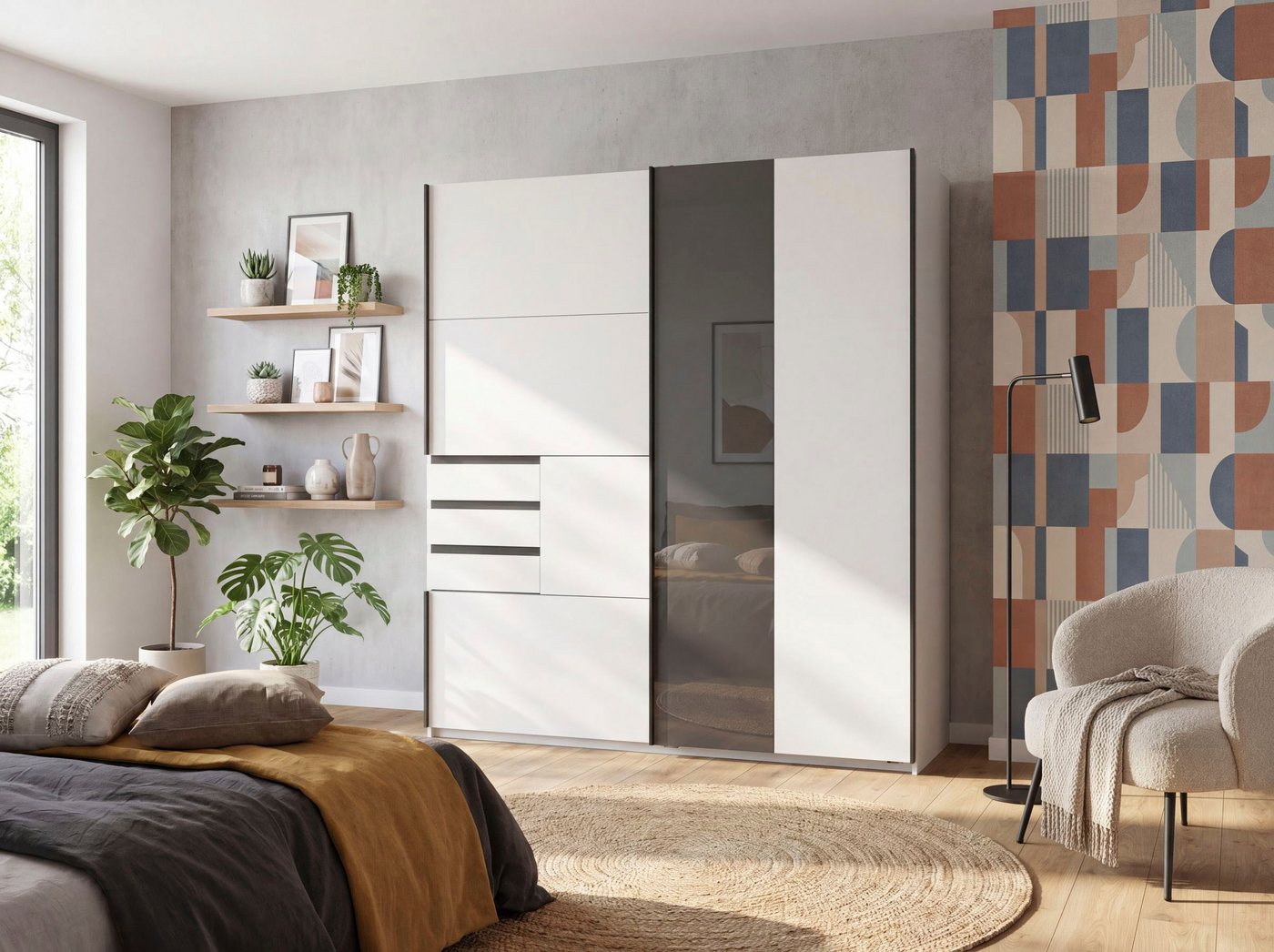 Wimex Schwebetürenschrank COCHEM in der Breite 180cm, mit Glasabsetzung, inkl. 3 Schubladen erhältlich in verschiedenen Farben Bild 3