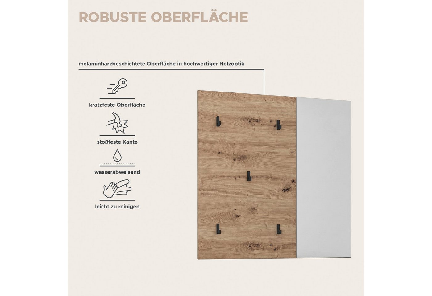 OTTO home Garderobenpaneel FJELL, Breite 80cm, 5 Haken, Spiegel (inklusive Spiegelfläche) Bild 4