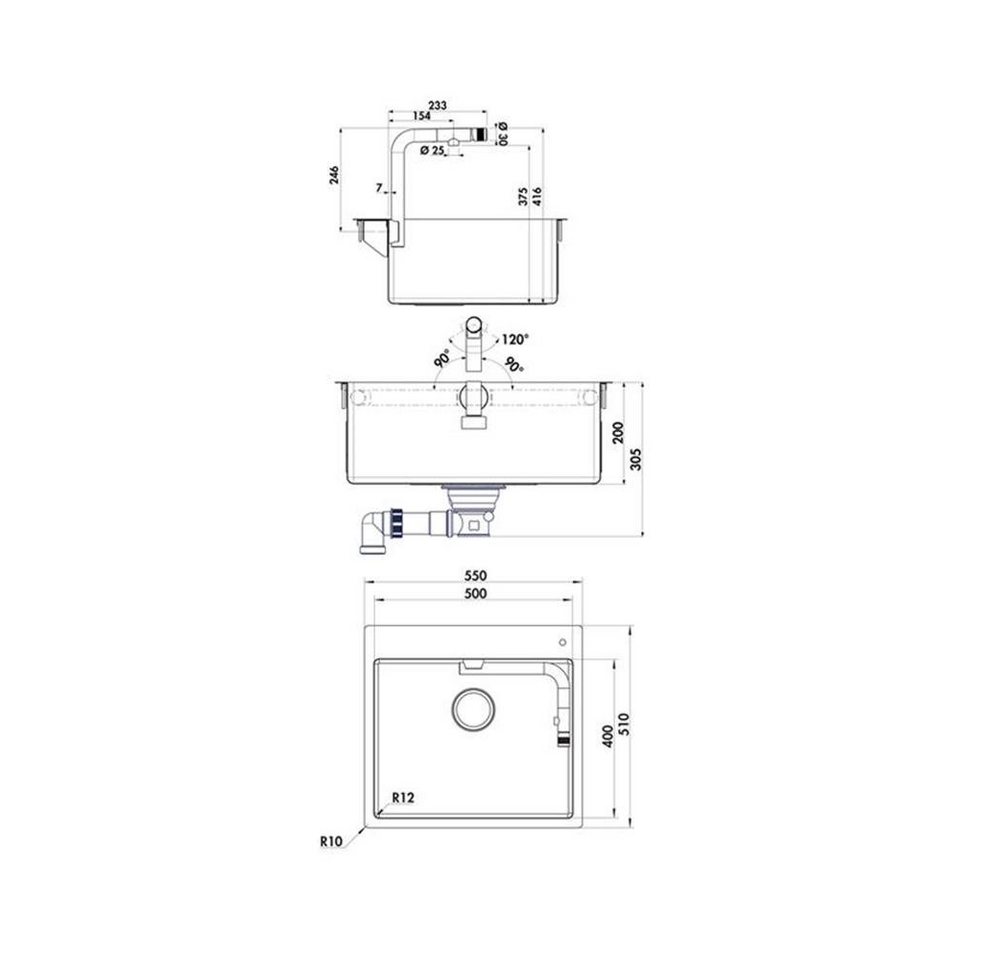 Naber Edelstahlspüle n-Set Corno Turno 60, Spüle und integrierte Armatur Turno, Edelstahl, 55/51 cm Bild 5