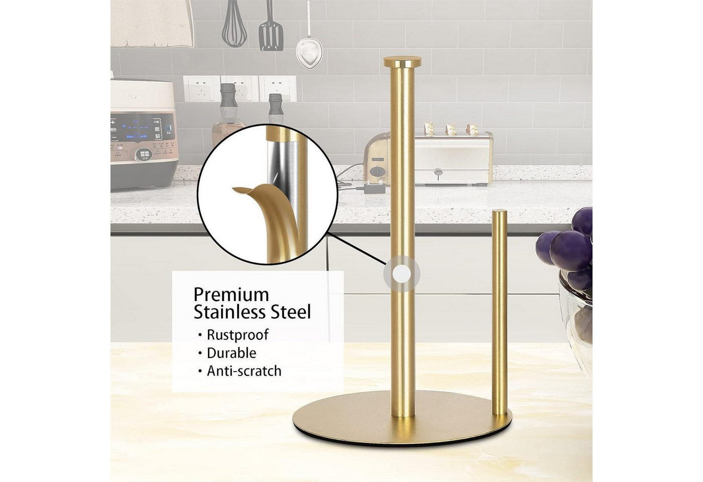LuxusKollektion Küchenrollenhalter Küchenrollenhalter Edelstahl Gold stehend große Rollen Goldfarben Bild 3