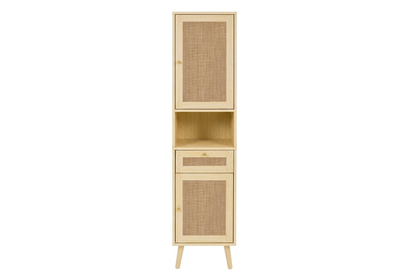 Flieks Badkommode schmal Hochschrank mit Rattan-Türen und Schubladen, Massivholzbeine (Türanschlag rechts oder links wechselbar, 1 St., 40×30×166 cm), Badezimmerschrank Multifunktionsschrank Soft-Close-Funktion Natur Bild 5