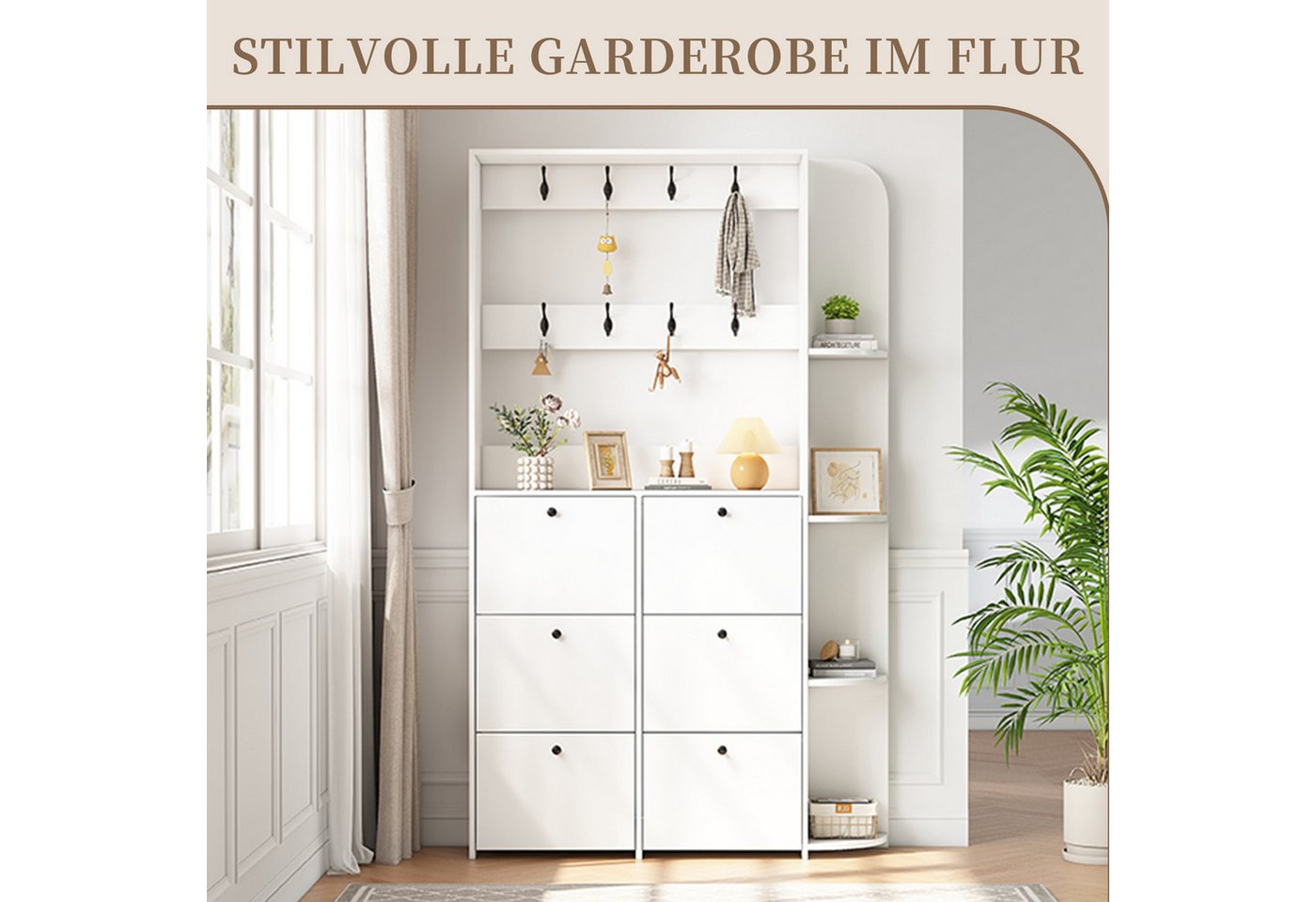 SeedWave Garderobenschrank Moderne Kompaktgarderobe mit 6 Klapptüren, 12 Schuhablagen, Regalen Tiefer 24cm, Breite 120cm - Maximale 24 paar Schuhe passen hinein