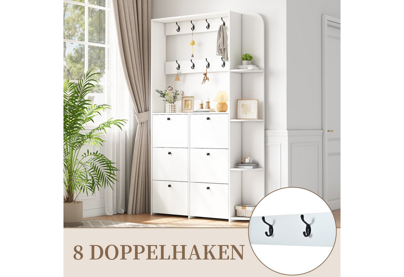 SeedWave Garderobenschrank Moderne Kompaktgarderobe mit 6 Klapptüren, 12 Schuhablagen, Regalen Tiefer 24cm, Breite 120cm - Maximale 24 paar Schuhe passen hinein Bild 2