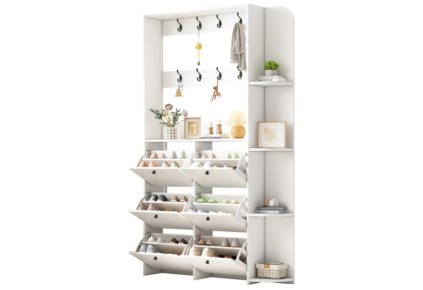 SeedWave Garderobenschrank Moderne Kompaktgarderobe mit 6 Klapptüren, 12 Schuhablagen, Regalen Tiefer 24cm, Breite 120cm - Maximale 24 paar Schuhe passen hinein Bild 3