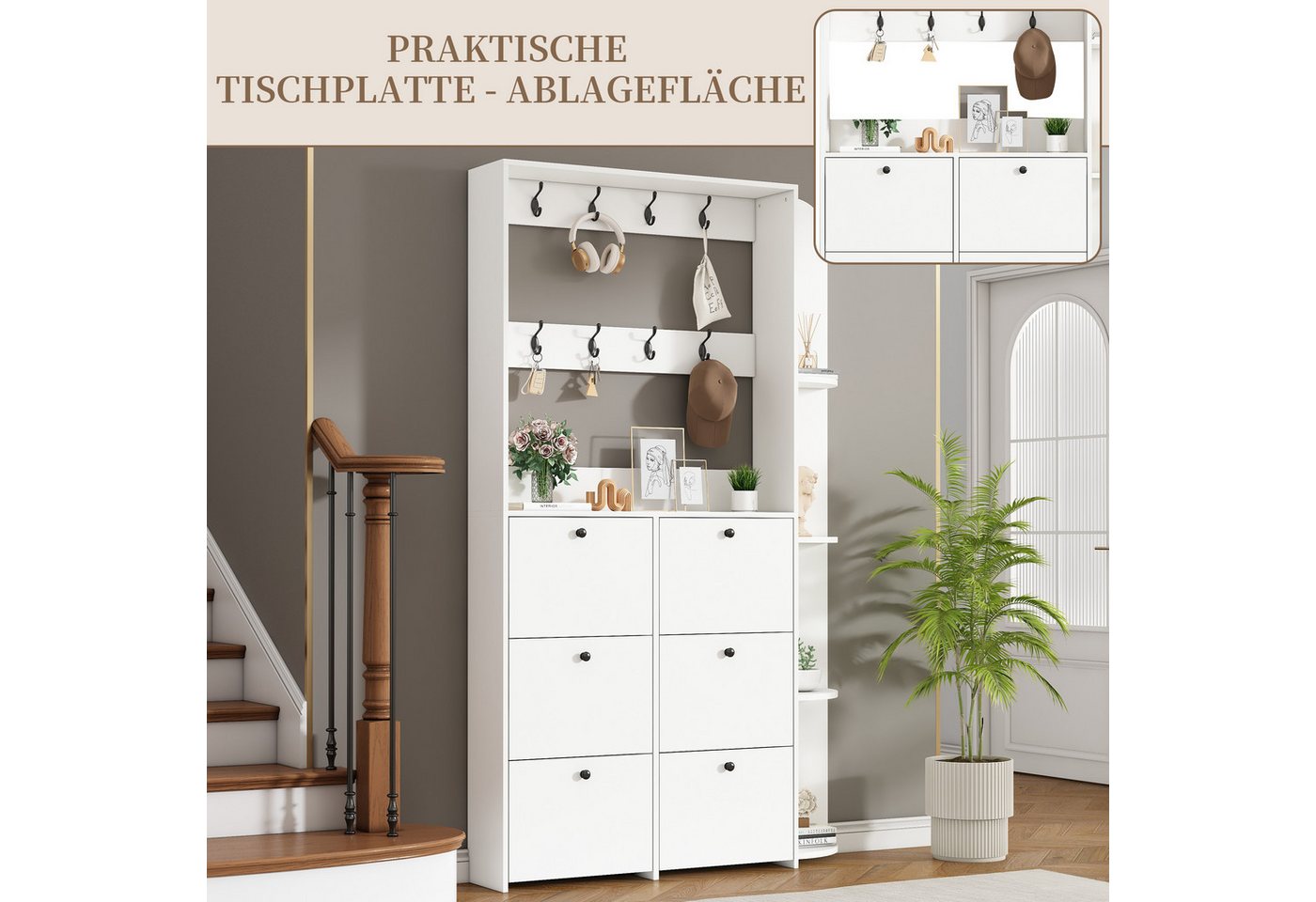 SeedWave Garderobenschrank Moderne Kompaktgarderobe mit 6 Klapptüren, 12 Schuhablagen, Regalen Tiefer 24cm, Breite 120cm - Maximale 24 paar Schuhe passen hinein Bild 5