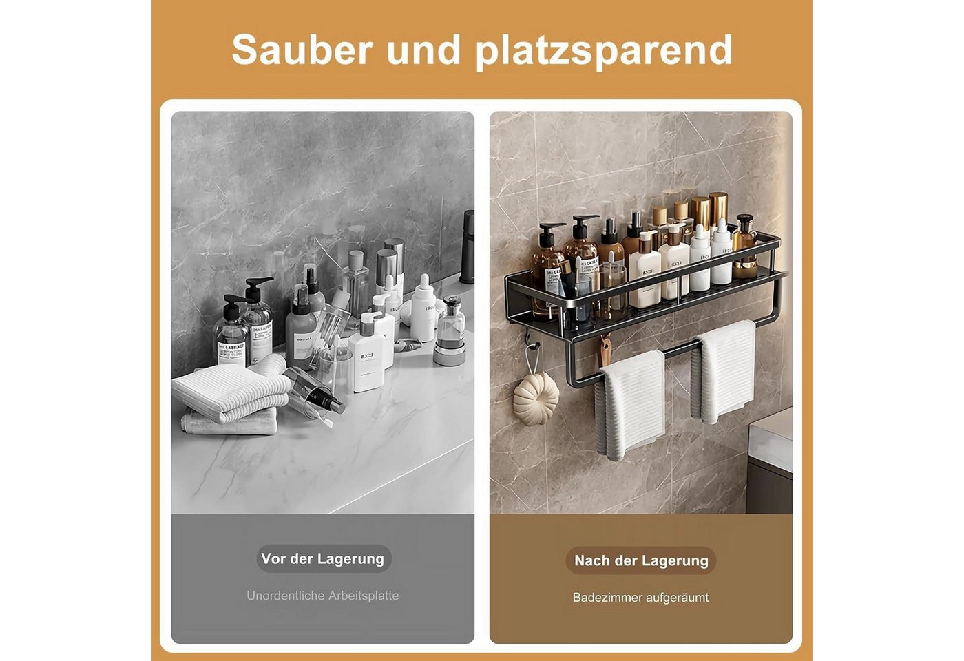 Toomoke Duschregal Duschablage ohne Bohren-2 Stück Duschkorb mit Handtuchhalter,4 Haken, Shampoo Halterung für Badezimmer Organizer