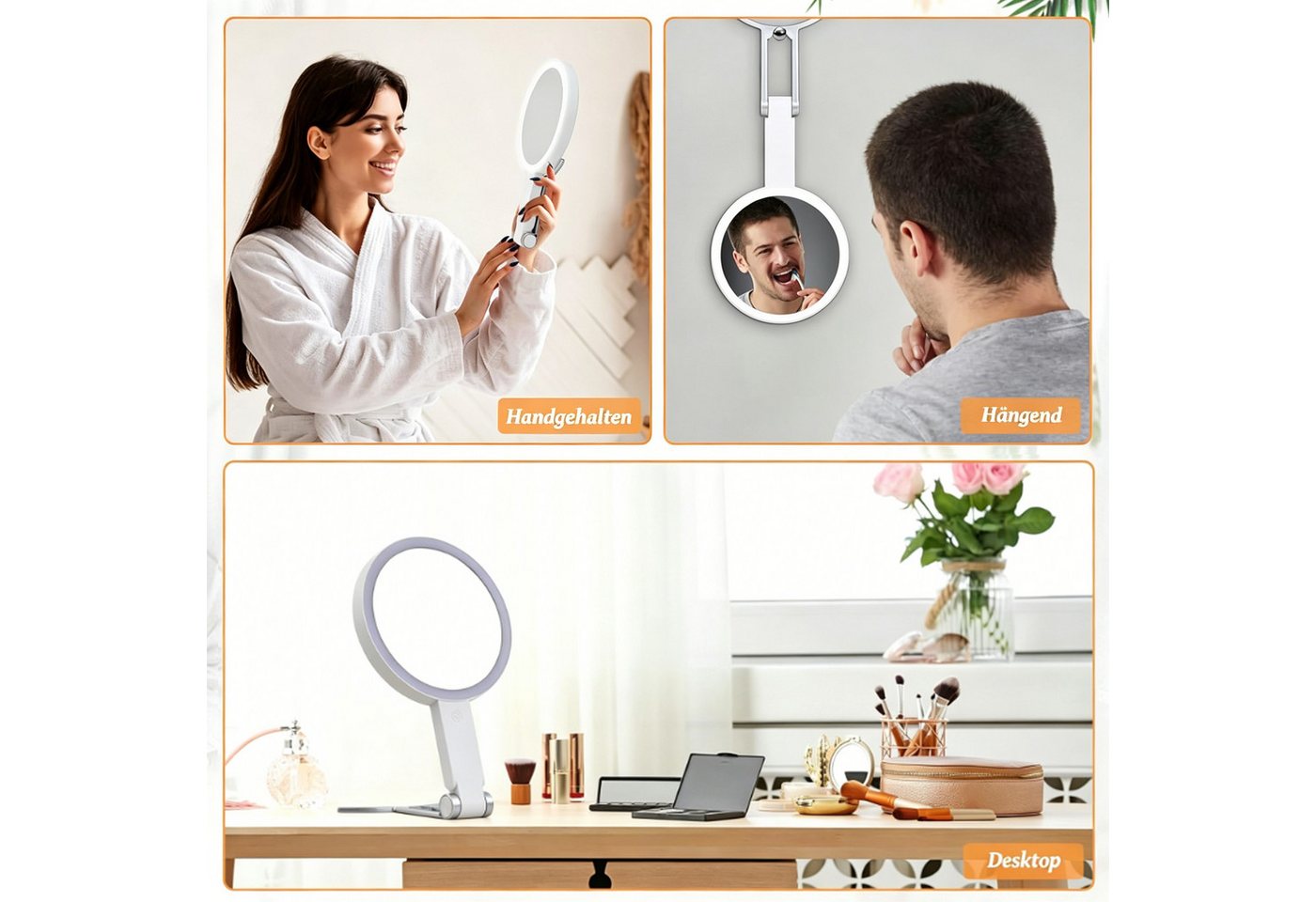 Toomoke Kosmetikspiegel Kosmetikspiegel Schminkspiegel mit Beleuchtung 1X/10X Vergrößerung (1 X Kosmetikspiegel), Kosmetikspiegel mit Licht, Doppelseitige 10X/1X Vergrößerungsglas Bild 4
