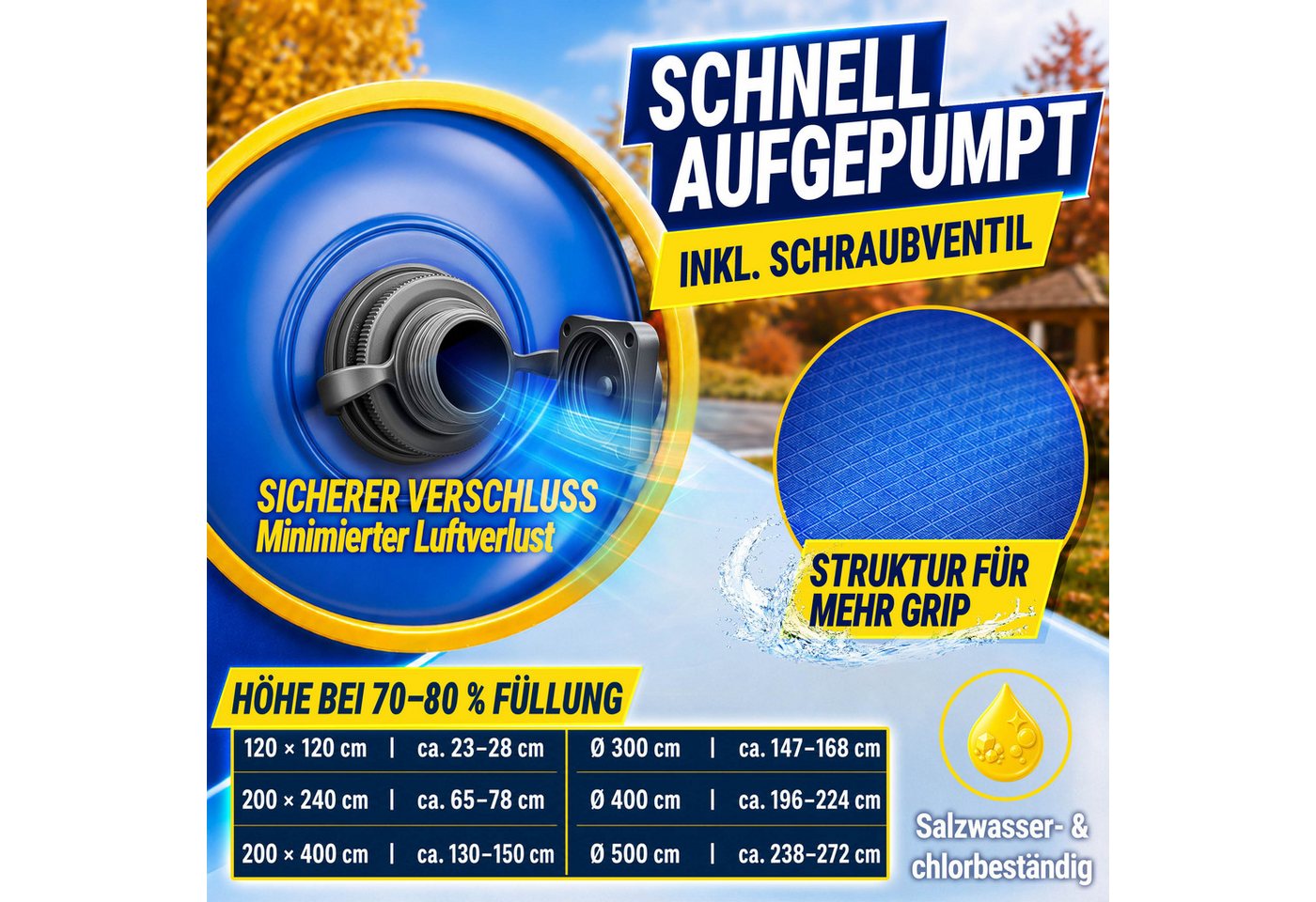 tillvex Pool tillvex® Poolkissen Winter XXL mit 12m Seil & Reparaturkit (Kissen zur Poolabdeckung frost- & chlorbeständig bis -20°C, 1-tlg., Winterkissen inkl. Schraubventil Überwinterung Pool), Poolkissen Winter XXL mit 12m Seil & Reparaturkit Luftkissen