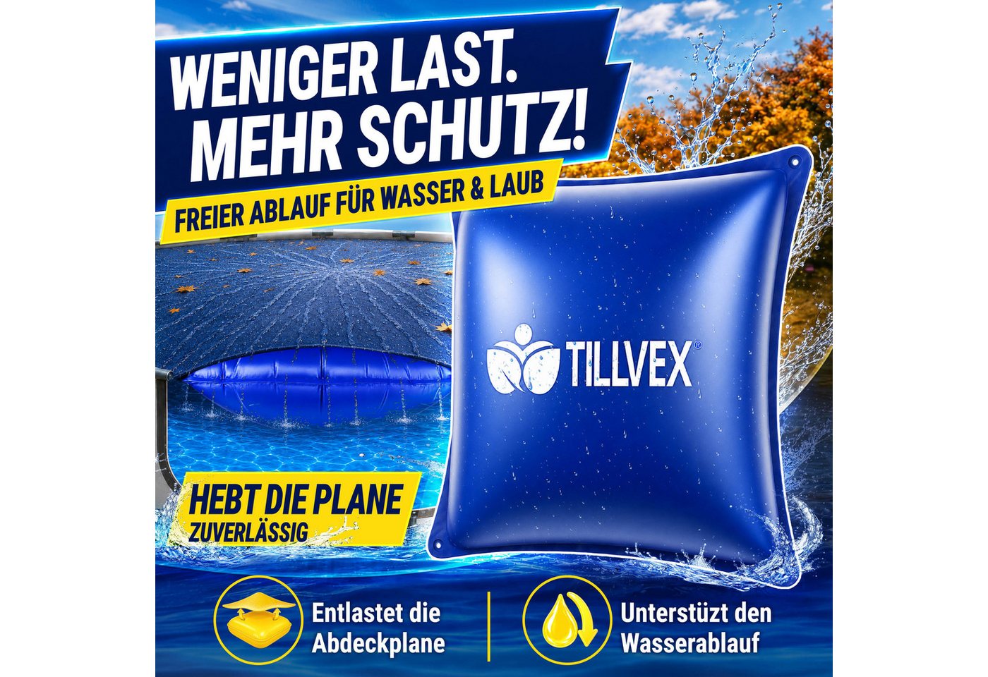 tillvex Pool tillvex® Poolkissen Winter XXL mit 12m Seil & Reparaturkit (Kissen zur Poolabdeckung frost- & chlorbeständig bis -20°C, 1-tlg., Winterkissen inkl. Schraubventil Überwinterung Pool), Poolkissen Winter XXL mit 12m Seil & Reparaturkit Luftkissen Bild 2