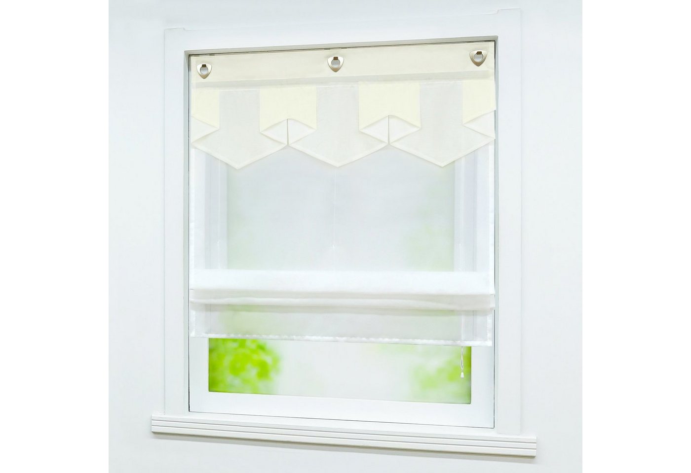 Delien Raffrollo Anita Voile Rollo mit Rautenmuster im modernen Stil, mit Hakenaufhängung, ohneBohren, Am Fensterrahmen einhängen und mit Zugschnur höhenverstellbar, Geometrischer Abschluss mit Ösen, transparent für Küche und Wohnzimmer Bild 3
