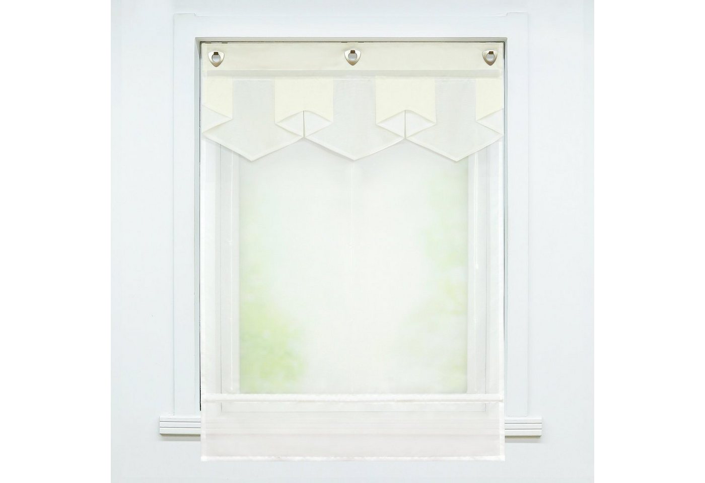 Delien Raffrollo Anita Voile Rollo mit Rautenmuster im modernen Stil, mit Hakenaufhängung, ohneBohren, Am Fensterrahmen einhängen und mit Zugschnur höhenverstellbar, Geometrischer Abschluss mit Ösen, transparent für Küche und Wohnzimmer Bild 4