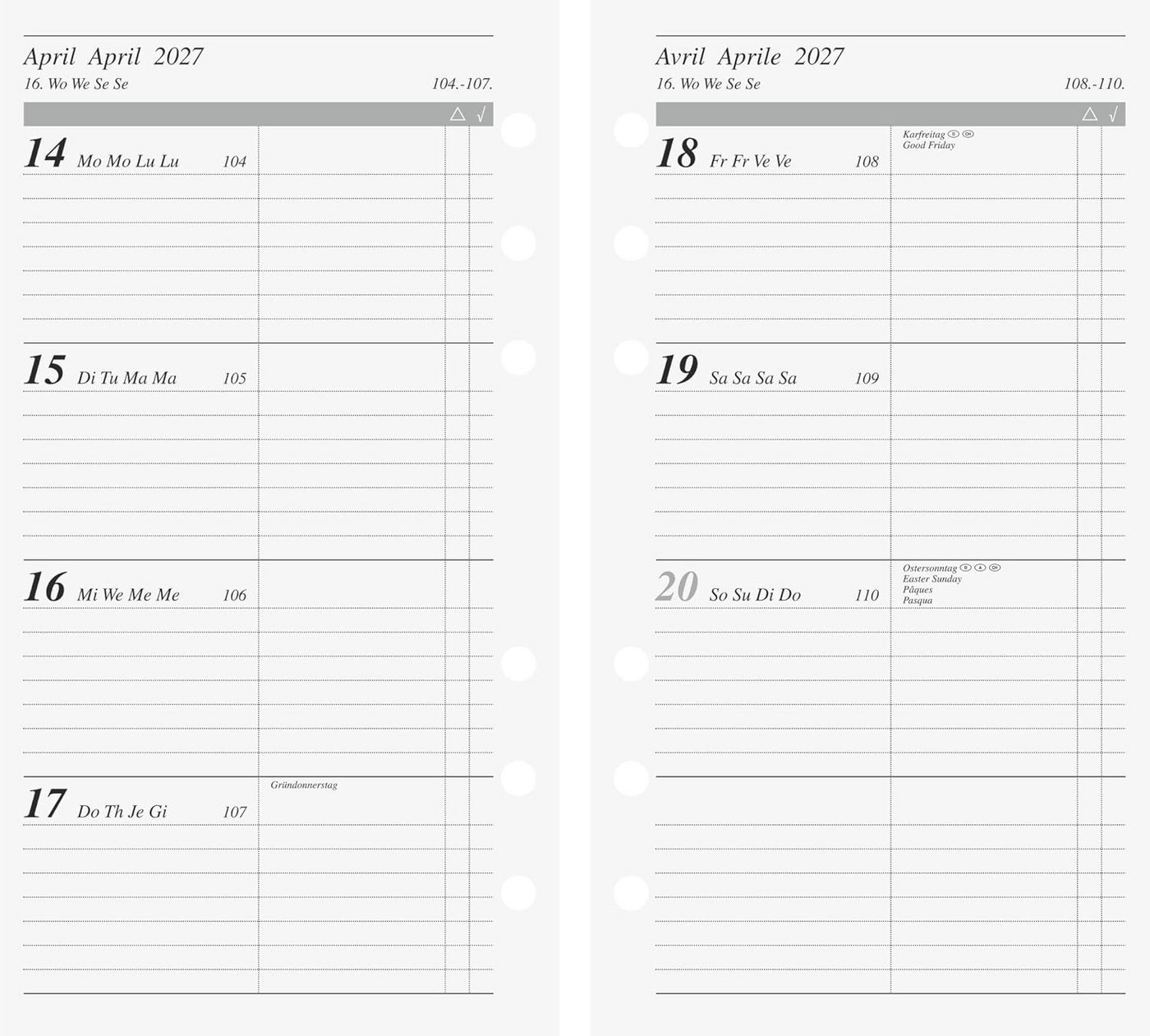 RIDO Monatskalender rido/idé Wochenkalendarium Timeplaner action 2027, 93×172 mm
