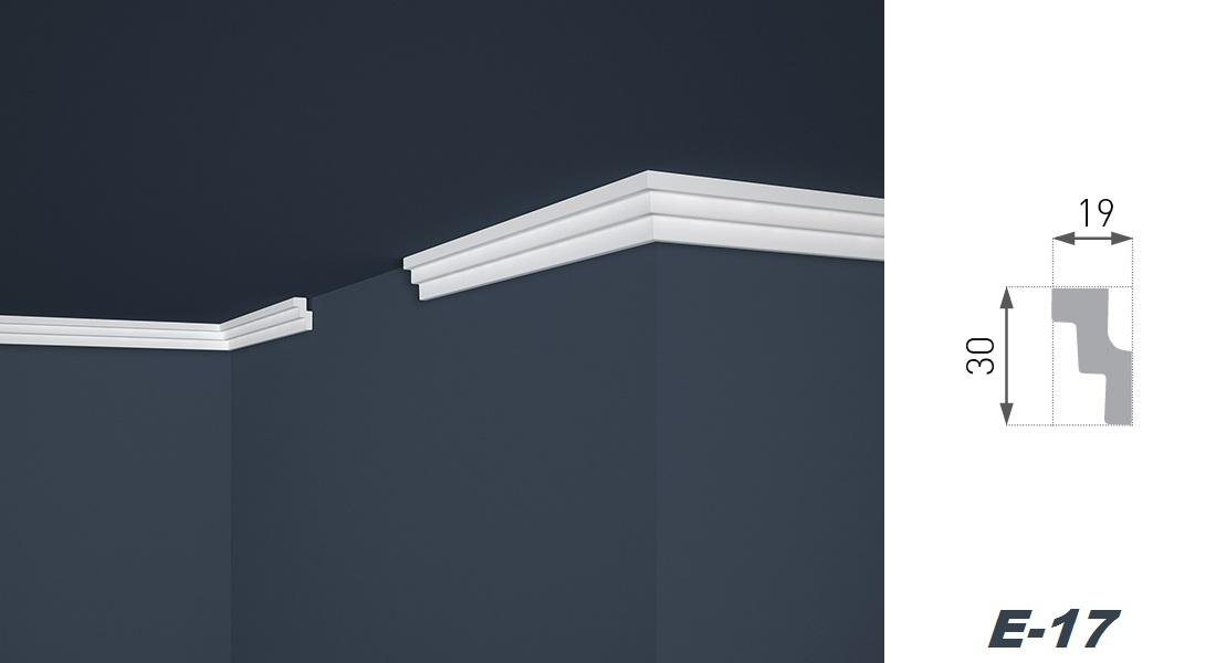 marbet design Stuckleiste, 20 Meter / 10 Leisten, XPS Styropor weiß - Deckenleisten Deckenabschlussleisten E-Leisten - (20 Meter / 10 Leisten E-17) Bild 2