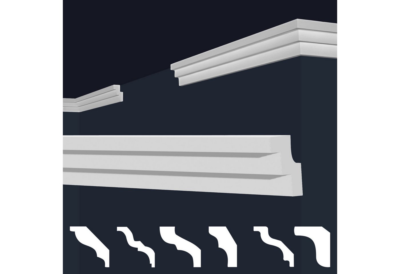 marbet design Stuckleiste, 20 Meter / 10 Leisten, XPS Styropor weiß - Deckenleisten Deckenabschlussleisten E-Leisten - (20 Meter / 10 Leisten E-17) Bild 3