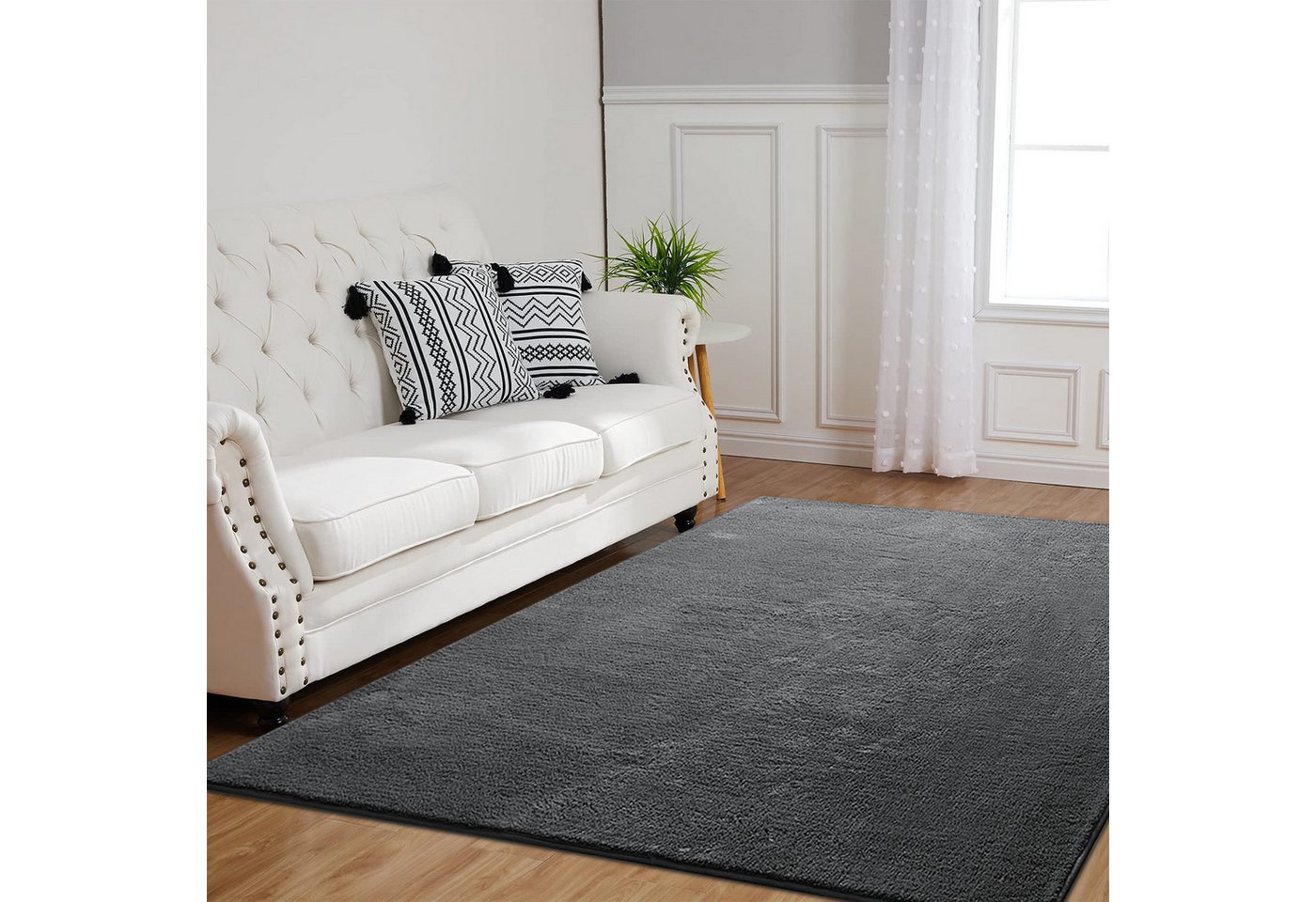 JEOBEST Teppich Waschbarer Teppich Wohnzimmer, Grösse:160x200cm, Rechteck,Kurzflor,Uni Farben,Rutschsichere Rückseite