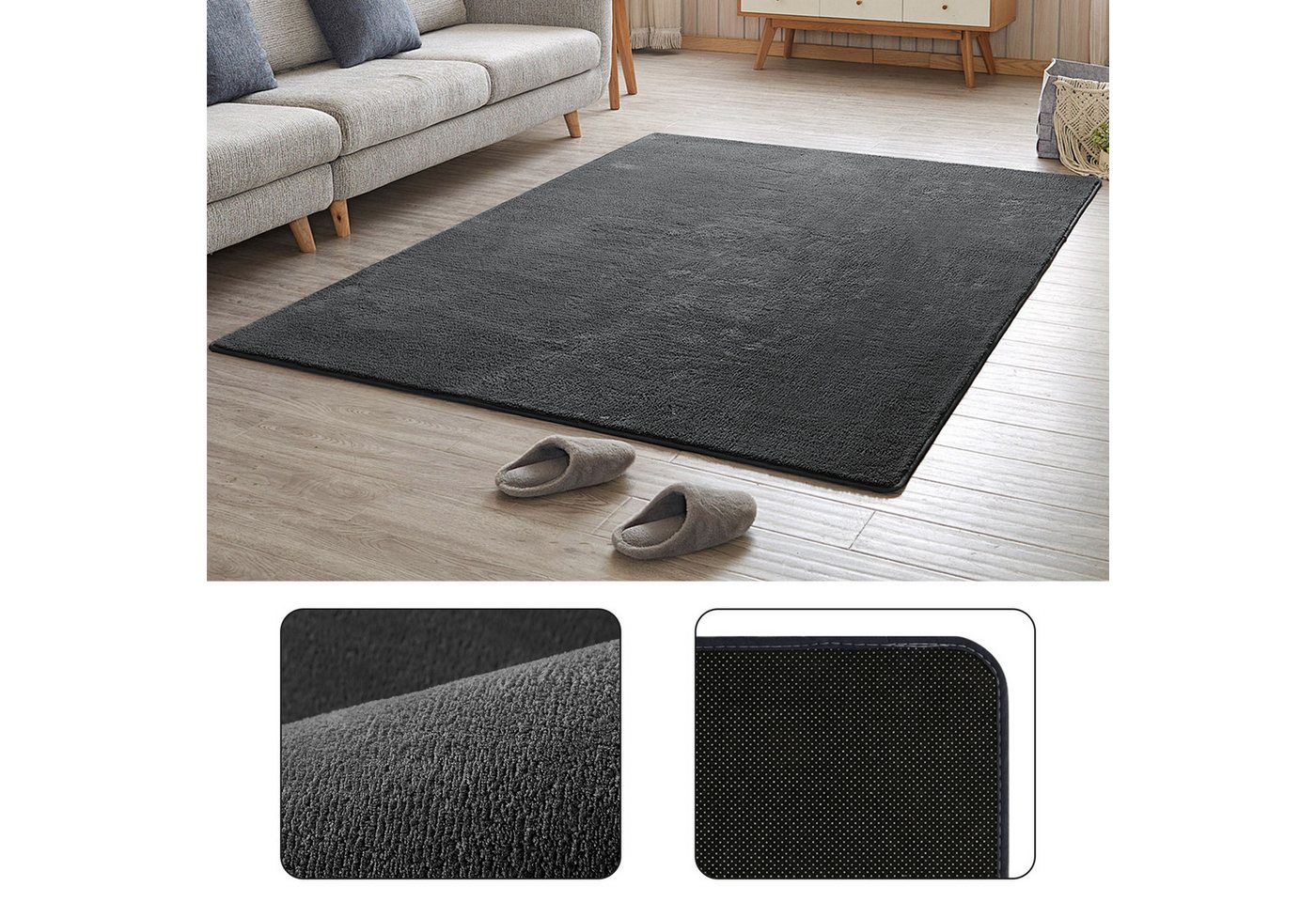 JEOBEST Teppich Waschbarer Teppich Wohnzimmer, Grösse:160x200cm, Rechteck,Kurzflor,Uni Farben,Rutschsichere Rückseite Bild 4