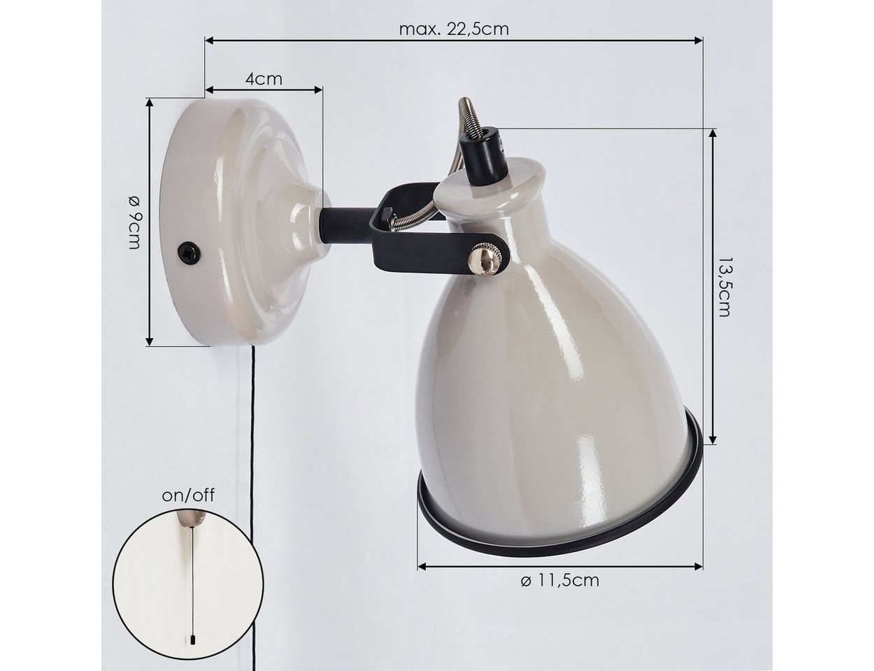 hofstein Wandleuchte »Spadacenta« Wandlampe, Metall, Grau glänzend/Weiß/Schwarz, ohne Leuchtmittel, Retro/Vintage-Design, Zugschnur, 1xE14, verstellbarer Strahler Bild 2