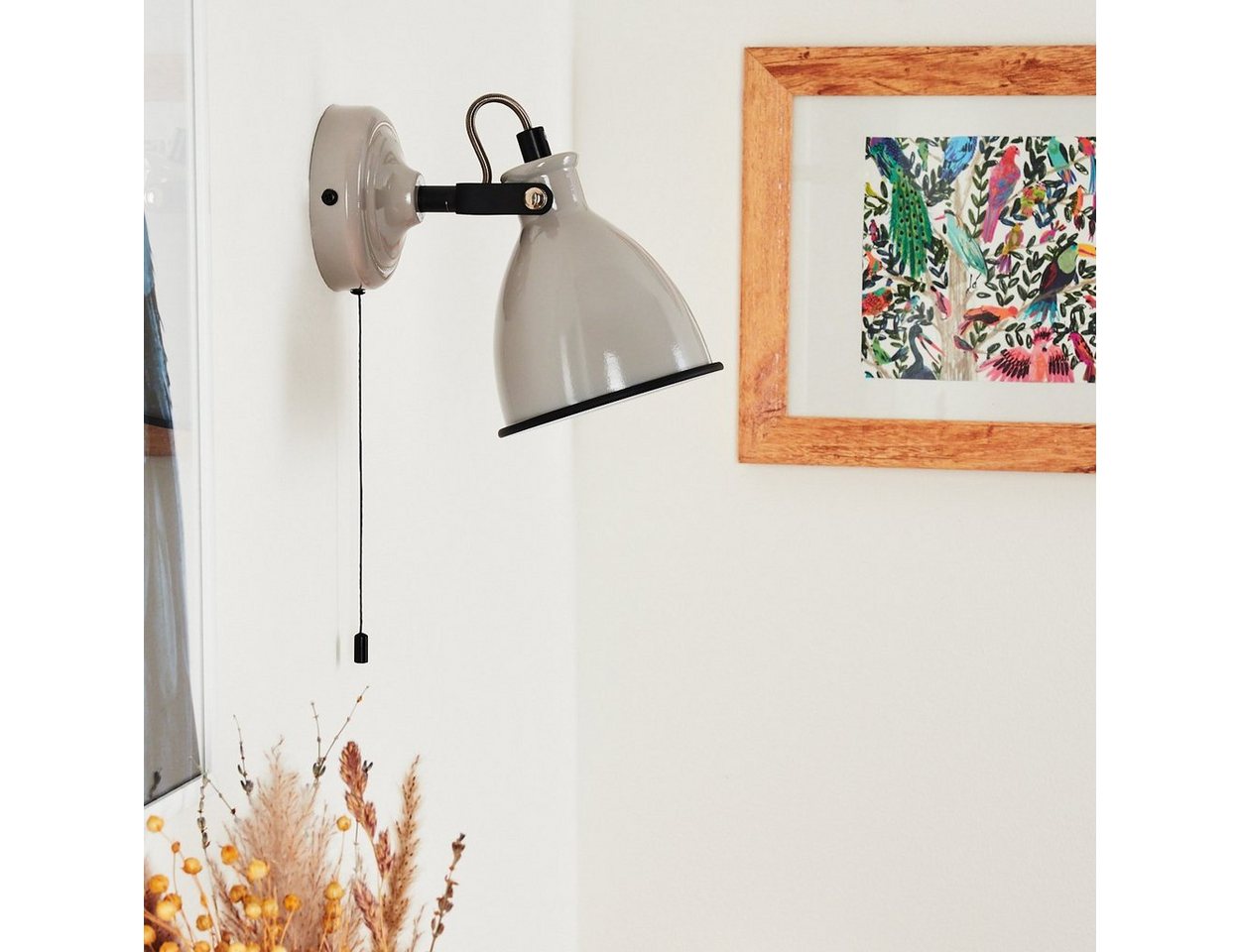 hofstein Wandleuchte »Spadacenta« Wandlampe, Metall, Grau glänzend/Weiß/Schwarz, ohne Leuchtmittel, Retro/Vintage-Design, Zugschnur, 1xE14, verstellbarer Strahler Bild 3