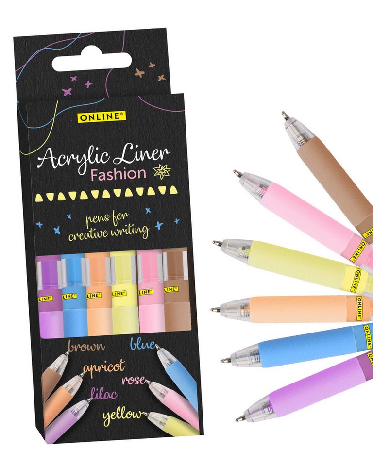 Online Pen Fineliner Acrylic Liner Fashion, (6), 6er Set Acrylic Liner mit stark deckender Acyrlfarbe Pastell Bild 4