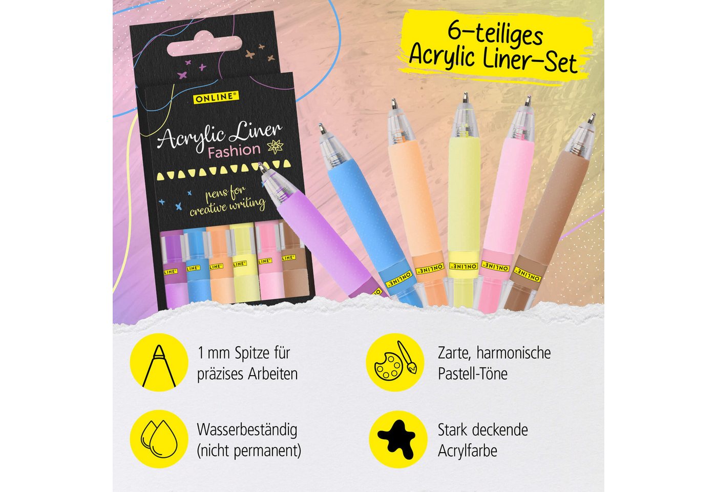Online Pen Fineliner Acrylic Liner Fashion, (6), 6er Set Acrylic Liner mit stark deckender Acyrlfarbe Pastell Bild 5